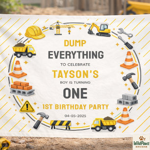 Construction 1ST Birthday   Builder Truck Party Banner