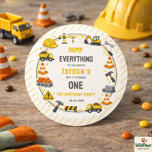 Construction 1ST Birthday   Builder Truck Party Classic Round Sticker