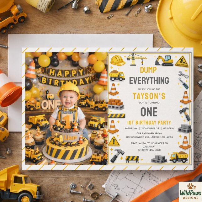 Construction 1ST Birthday | Builder Truck Party  Invitation (Construction 1ST Birthday | Builder Truck Party Invitation
)