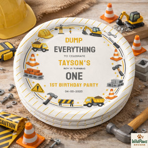 Construction 1ST Birthday   Builder Truck Party Paper Plates