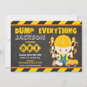 Construction 1st Birthday Invitation Chalkboard