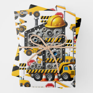 Construction 1st  Birthday Party Wrapping Paper Sheets