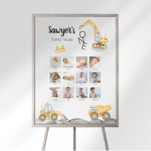 Construction 1st Birthday Photo Milestone Chart Foam Board