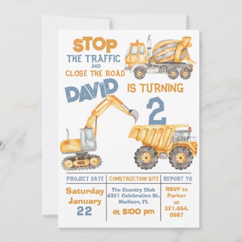 Construction 2nd Birthday Dump Truck Party Invitation