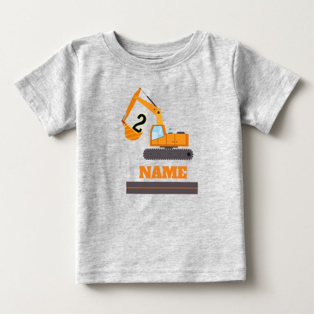 construction 2nd birthday - excavator-personalized baby T-Shirt (Front)