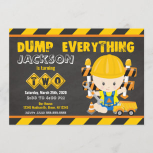 Construction 2nd Birthday Invitation Chalkboard