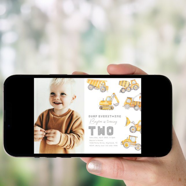 Construction 2nd Birthday Invitation | Truck (Front Digital)