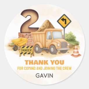 Construction 2nd Birthday Party Classic Round Sticker