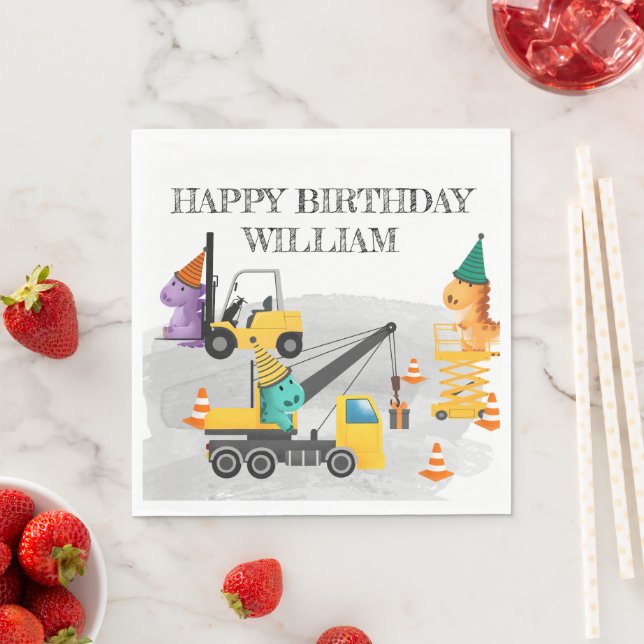 Construction 2nd Birthday Party, Dinosaur Theme Napkins (Insitu)