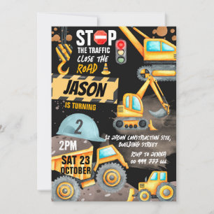 Construction 2nd Birthday Party Dump Truck Digger Invitation