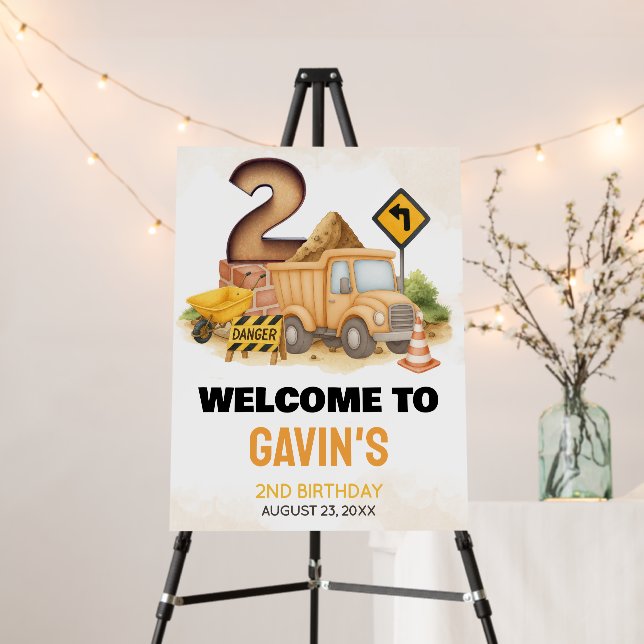 Construction 2nd Birthday Party Welcome Sign (In Situ (Stand))