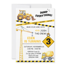 Construction 3rd Birthday Invitation