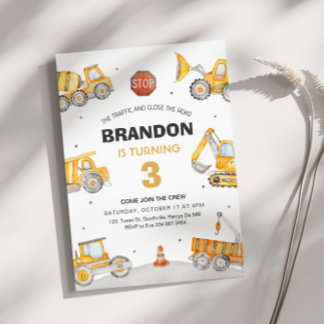 Construction 3rd Birthday Invitation