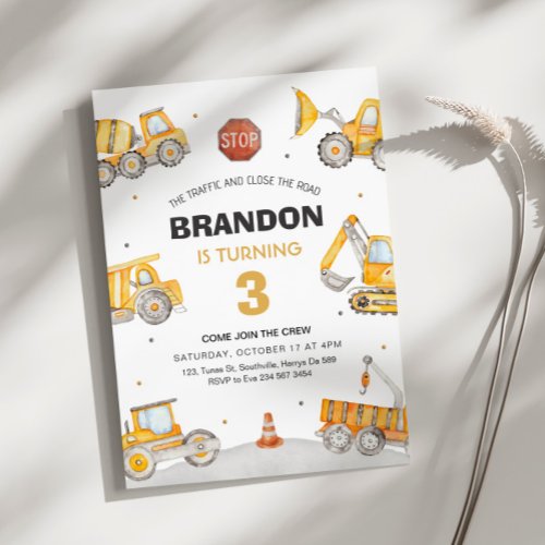 Construction 3rd Birthday Invitation