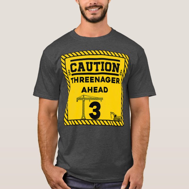 Construction 3rd Birthday kids Caution ahead T-Shirt (Front)