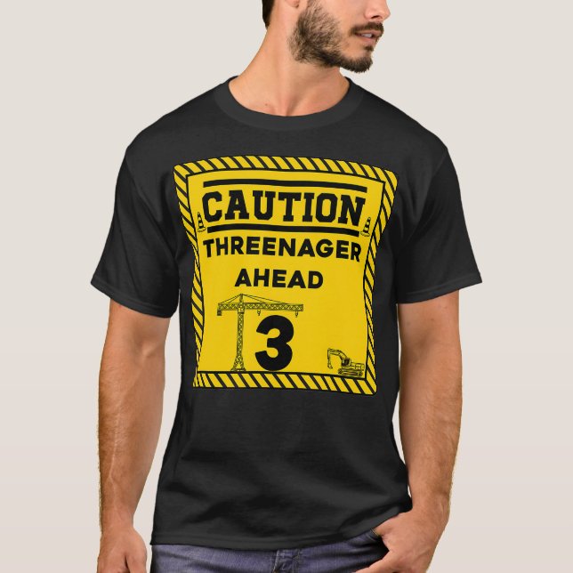 Construction 3rd Birthday kids Caution ahead T-Shirt (Front)