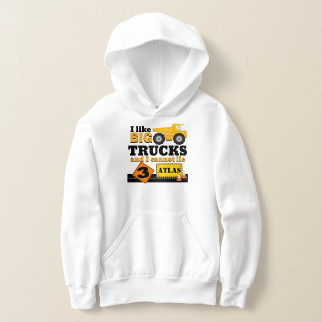 Construction 3rd Birthday Party Dump Truck Kid's T Hoodie (Laydown)