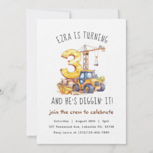Construction 3rd Birthday Party Invitation