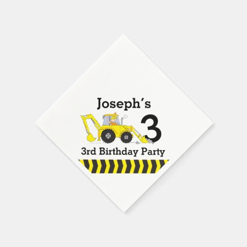 Construction 3rd birthday party kids paper napkins