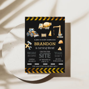 Construction 3rd Boys Birthday Party Invitation
