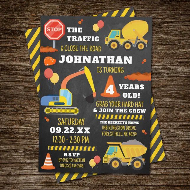 Construction 4th Birthday Invitation | Zazzle