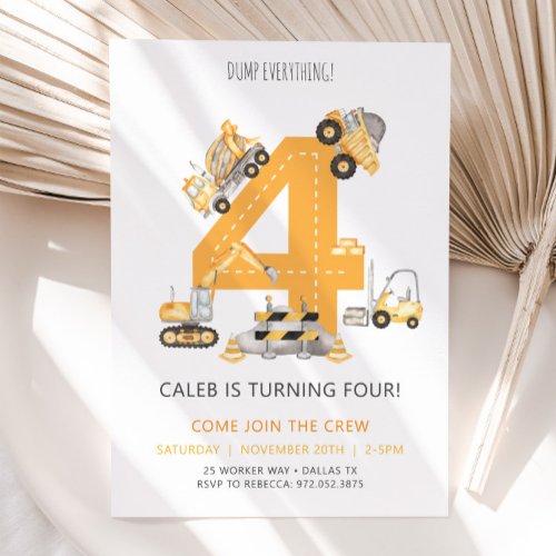 Construction 4th Birthday Invitation