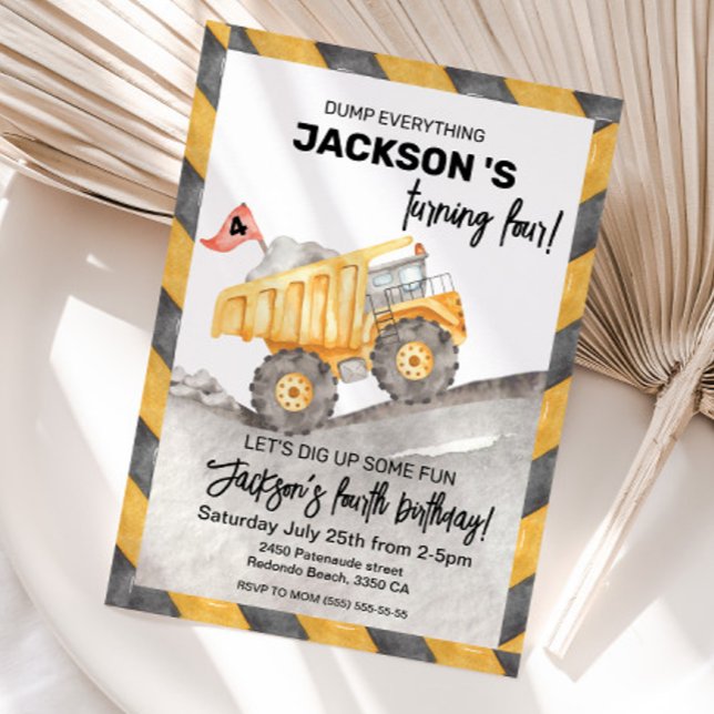Construction 4th Birthday Invitation, Dump Truck Invitation (Construction 4th birthday invitation)