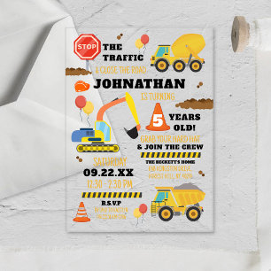Construction 5th Birthday Acrylic Invitations
