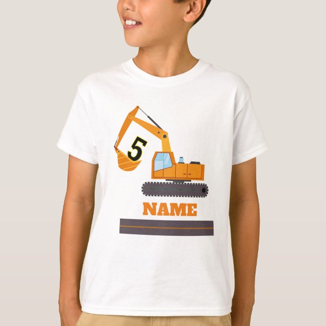 construction 5th birthday - excavator-personalized T-Shirt (Front)