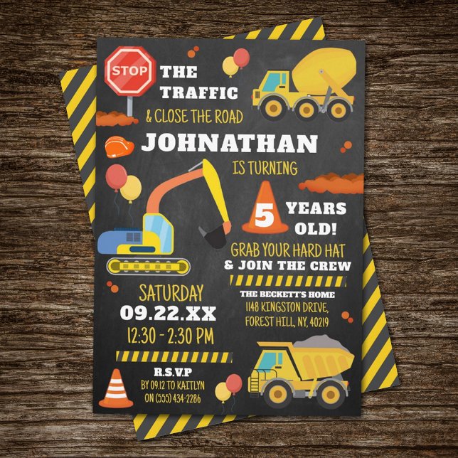 Construction 5th Birthday Invitation (Creator Uploaded)