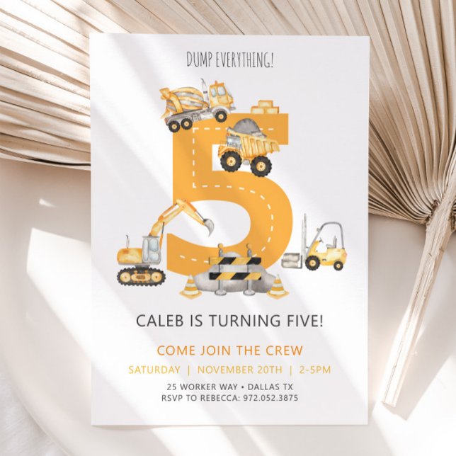 Construction 5th Birthday Invitation (Creator Uploaded)