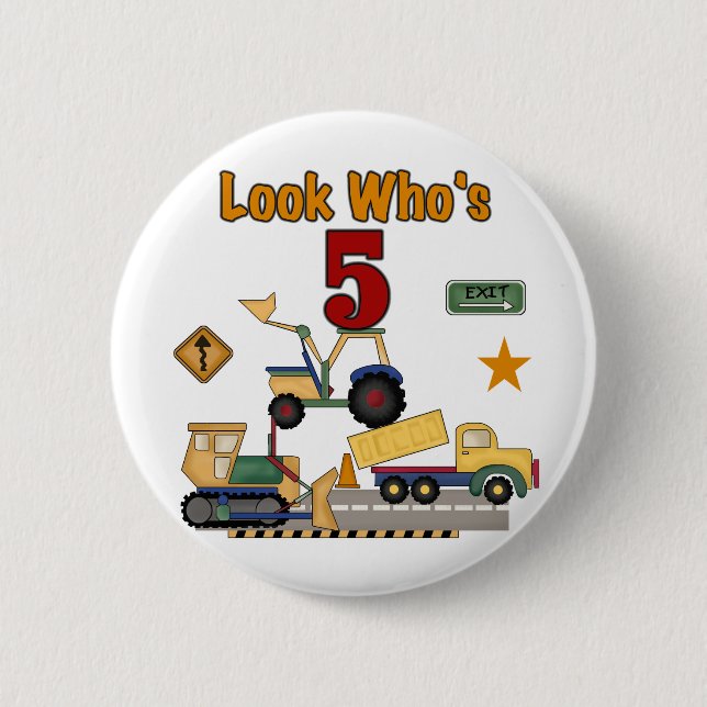 Construction 5th Birthday Tshirts and Gifts Pinback Button (Front)