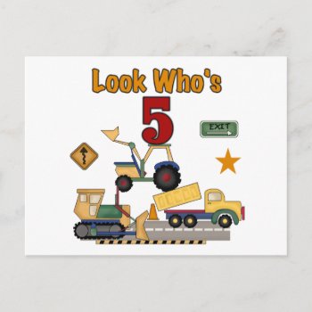 Construction 5th Birthday Tshirts And Gifts Postcard by kids_birthdays at Zazzle