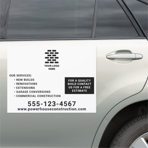Construction Add Your Logo Black Text 18x24 Car Magnet
