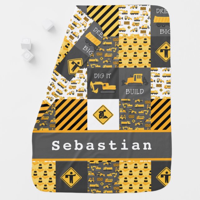 Construction Add Your Name Baby Blanket (In Situ)