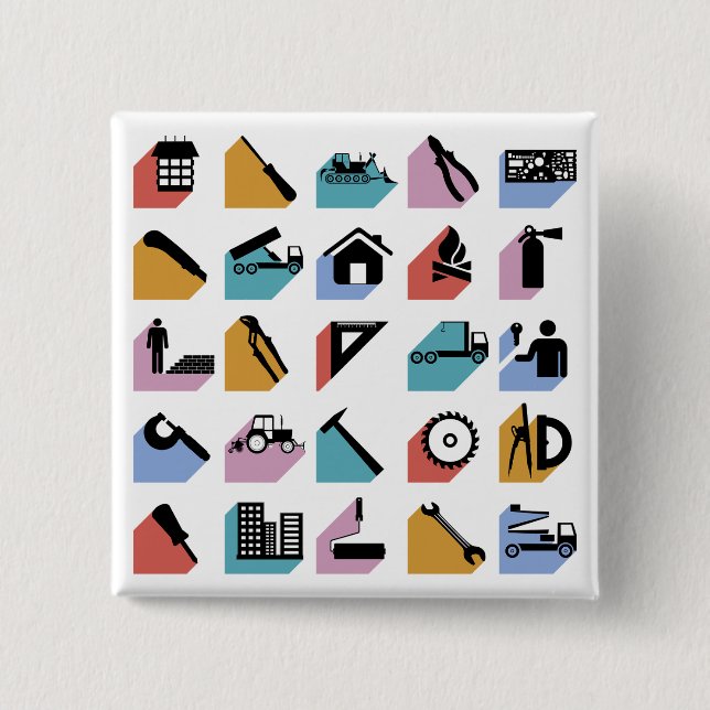 Construction and DIY Home Improvement Icons Button (Front)