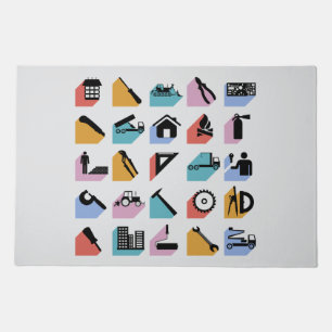 Construction and DIY Home Improvement Icons Doormat