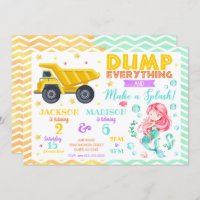 Construction and Mermaid Joint Birthday Invitation