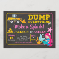 Construction and Mermaid Joint Birthday Invitation