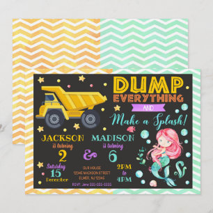 Construction and Mermaid Joint Birthday Invitation