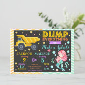 Construction and Mermaid Joint Birthday Invitation (Standing Front)