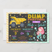 Construction and Mermaid Joint Birthday Invitation (Front)
