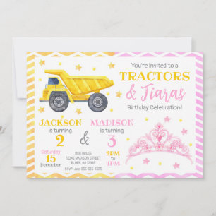 Construction and Princess Joint Birthday Invitation
