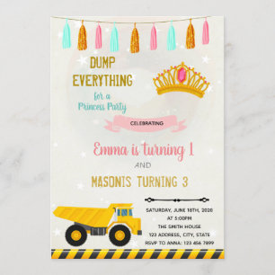 Construction and princess joint party invitation
