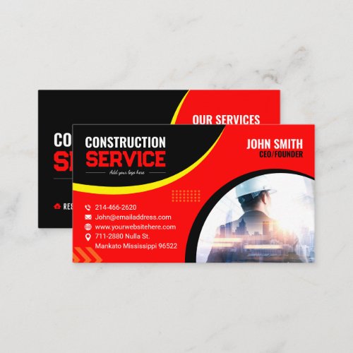Construction and remodeling company business card