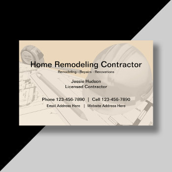 Construction And Remodeling Contractor Business Card by Luckyturtle at Zazzle