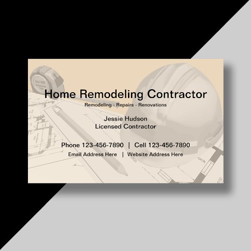 Customizable Construction And Remodeling Contractor Business Card