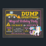 Construction and Unicorn Joint Birthday Invitation<br><div class="desc">All designs are © Happy Panda Print</div>