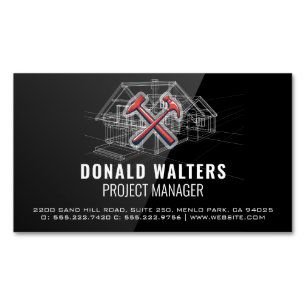 Construction Architect   Blueprints   High Gloss Business Card Magnet
