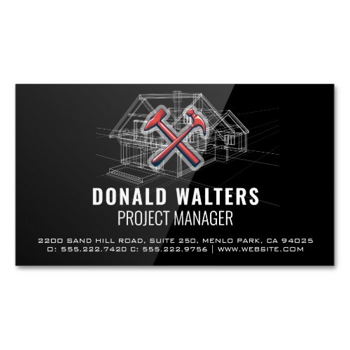 Construction Architect  Blueprints  High Gloss Business Card Magnet